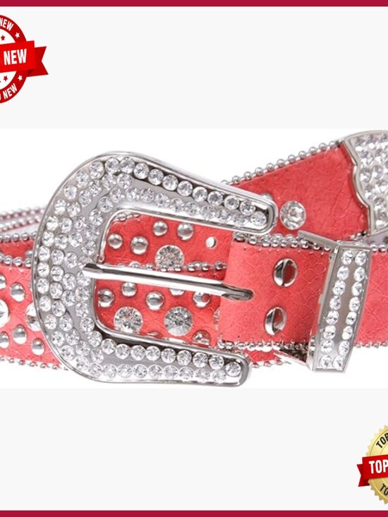 Western Cowgirl Rhinestone Studded Leather Belt 1.5\
